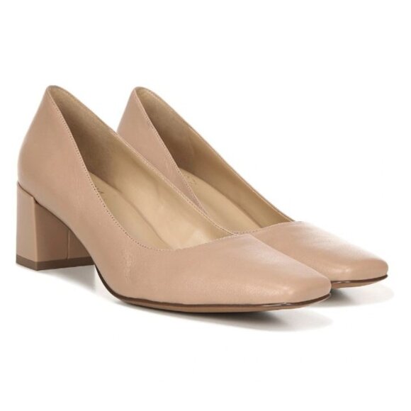 Leather square toe nude pumps with low block heel - Naturalizer EUC - Picture 1 of 8